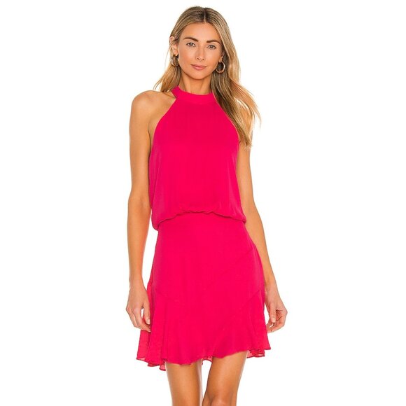 Krisa Asymmetrical Flare Halter Mini Dress Freesia/Pink Size M (Runs Small) - Picture 1 of 5